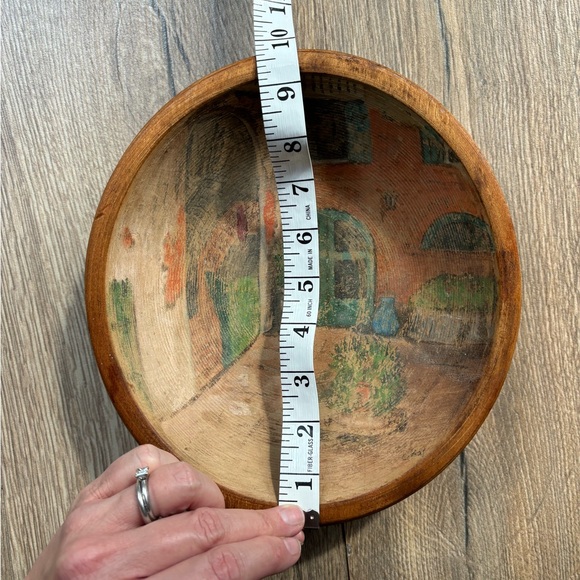 Vintage Hand Painted Wooden Rustic Bowl Italian Village Scene Signed Folk Art - Picture 8 of 8
